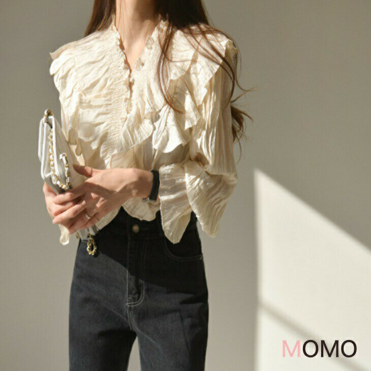 樂天商城 - ボトミングフリルブラウス シャツブラウス お洒落ブラウス 大人ファッション 大人コーデ 大人カジュアル 大人韓国コーデ アラサーファッション アラサーコーデ ママコーデ 綺麗めコーデ シンプルコーデ シンプルライフコーデ