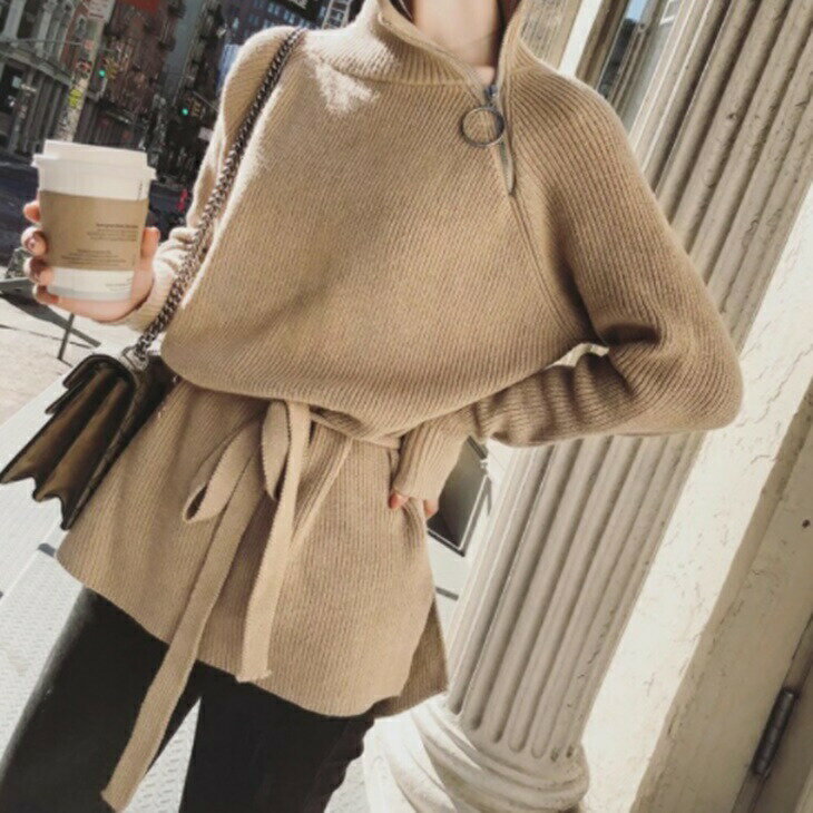 樂天商城 - ハイネックワンピ風プルオーバーセーター ロングニット ナチュラルワンピ 清楚ワンピ 大人カジュアルワンピ きれかわワンピ 大人ファッション 大人コーデ 大人カジュアル 大人韓国コーデ アラサーファッション アラサーコーデ ママコーデ アラフォーコーデ