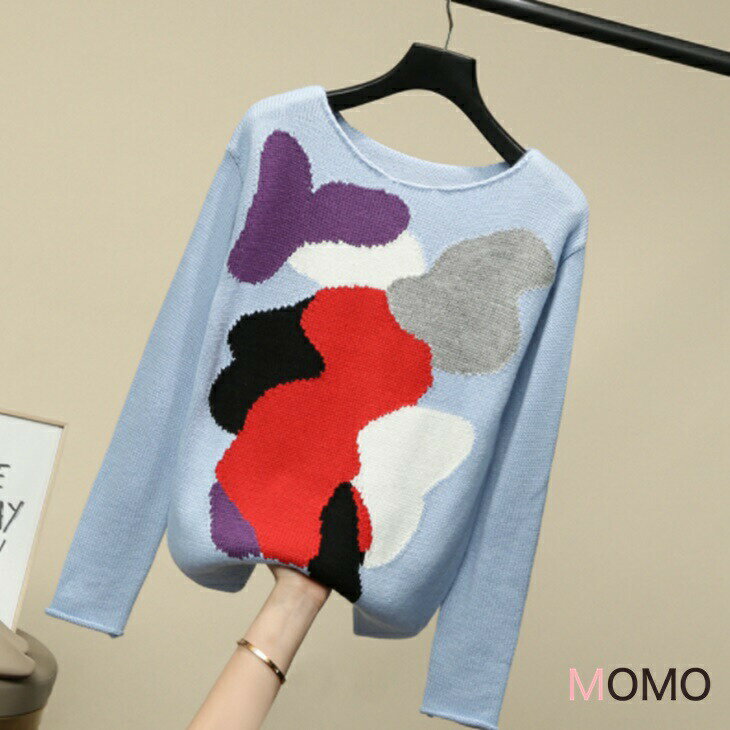 樂天商城 - グラフィックパッチワークニットセーター 大人綺麗ニット カジュアルセーター 大人ファッション 大人コーデ 大人カジュアル 大人韓国コーデ アラサーファッション アラサーコーデ ママコーデ 綺麗めコーデ シンプルコーデ シンプルライフコーデ ins