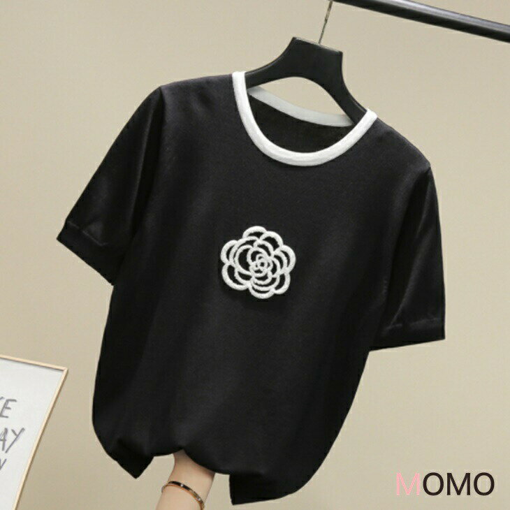 樂天商城 - フラワー刺繍の半袖シルクセーター 大人綺麗プルオーバーニット カジュアルセーター 大人ファッション 大人コーデ 大人カジュアル 大人韓国コーデ アラサーファッション アラサーコーデ ママコーデ 綺麗めコーデ シンプルコーデ シンプルライフコーデ