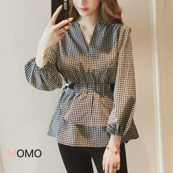 樂天商城 - チェック柄シャツブラウス Vネックシャツブラウス 普段着シャツ シンプルシャツ 大人ファッション 大人コーデ 大人カジュアル 大人韓国コーデ アラサーファッション アラサーコーデ ママコーデ 綺麗めコーデ シンプルコーデ シンプルライフコーデ ins