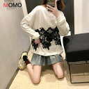 レース刺繍ニットセーター ラウンドネック長袖ニットセーター 普段着セーター 温かセーター 大人ファッション 大人コーデ 大人カジュアル 大人韓国コーデ アラサーファッション アラサーコーデ ママコーデ 綺麗めコーデ 韓国セーター 韓国ニット ins(4)