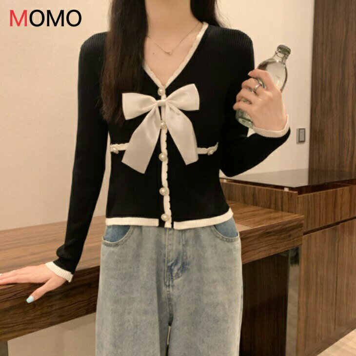樂天商城 - クロップド丈ボウタイニットカーディガンセーター カジュアルニットセーター シンプルニットセーター 普段着ニット 大人カジュアルコーデ アラサーちゃん アラサーコーデ アラフォーコーデ シンプルコーデ 大人ファッション 大人コーデ 大人韓国コーデ ins