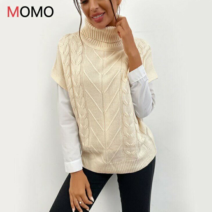 樂天商城 - 半袖ツイストタートルネックニットセーター レイジー無地プルオーバーセーター ミドル丈セーター 大人カジュアルコーデ アラサーちゃんコーデ アラサーコーデ シンプルコーデ 大人ファッション 大人コーデ 大人韓国コーデ ins ワンマイルコーデ