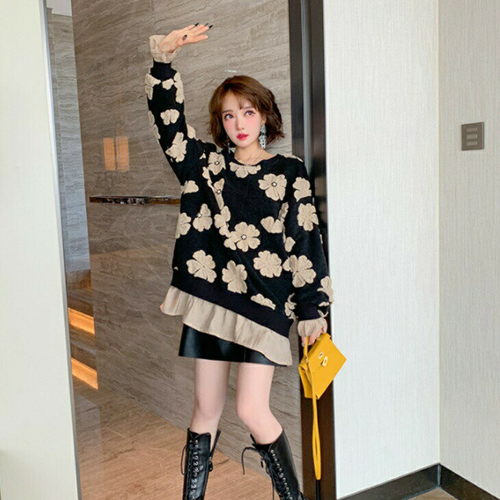 大人カジュアル&ゴルフ MOMOの可愛いフラワーステッチセーター フリルニットセーター 温かカジュアルニットセーター 大人カジュアル アラサーちゃん アラサーコーデ アラフォーコーデ シンプルコーデ 大人ファッション 大人コーデ 大人韓国コーデ ins ワンマイルコーデ｜アングル3