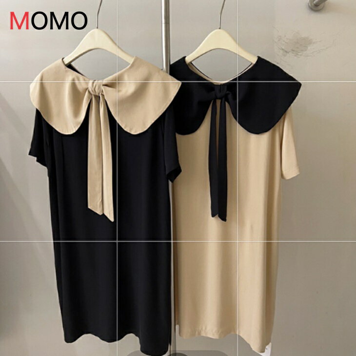 樂天商城 - バイカラー バックリボン ゆるワンピ モノトーントップス ナチュラルワンピース 大人ファッション 大人コーデ 大人カジュアル 韓国 レディース アラサーファッション アラサーコーデ ママコーデ 普段着ワンピース ナチュラルコーデ ワンマイルコーデ ins