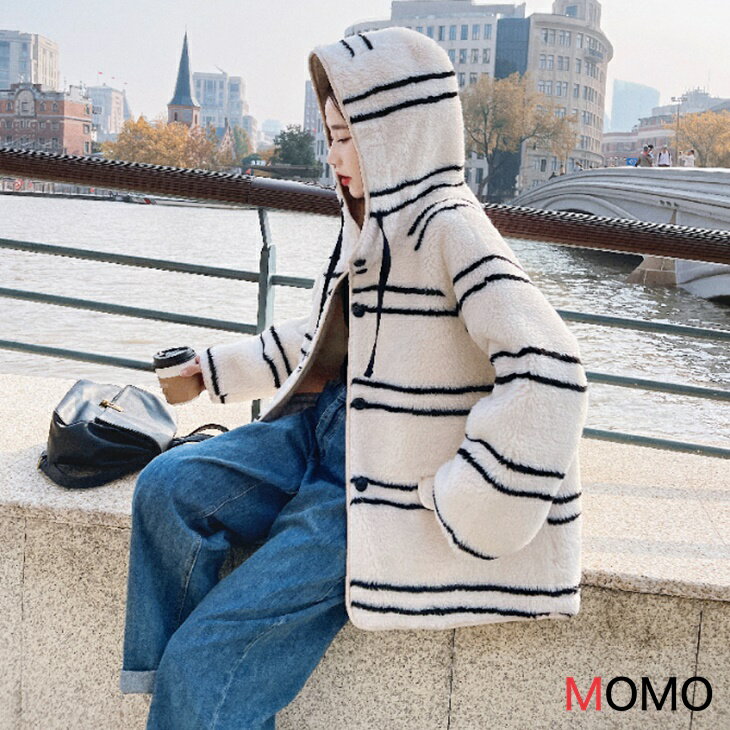 樂天商城 - フード付き もこふわウール ジャケット ルーズアウター ナチュラルフリース パーカー 大人ジャケットコート 高見え 普段着 通勤通学にも アラサーコーデ アラサーちゃん 普段着コーデ 秋冬ニット 大人カジュアル レディース 韓国 ファッション ins