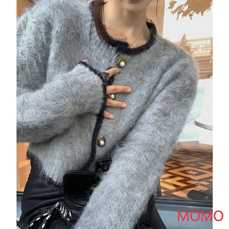 樂天商城 - 黒いエッジが効いた グレー カーディガン ニットウールセーター 柔らかタッチ ニットセーター シンプルコーデ 大人カジュアルコーデ アラサーちゃんコーデ アラサーコーデ ワンマイルコーデ 韓国 ファッション 大人コーデ ins