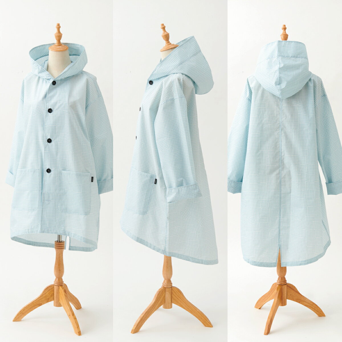 392 plusm 公式ショップ (サンキューニ プリュス エム) ladies coat/レディースコート（巾着付き） シルエットがスマートすぎない、カジュアルで可愛いレインコート。収納して持ち運べるスタッフbag付き。