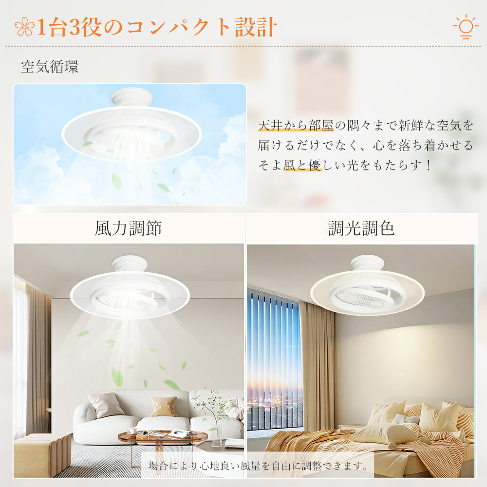 シーリングファンライト dcモーター led ファン付き照明 シーリングファン 小型 ファン付きLEDシーリングライト 天井照明 自動首振り おしゃれ 軽量 薄型 リモコン付き アプリ操作 空気循環 扇風機 常夜灯モード 照明器具 LED内蔵 モダン 簡単設置 洋室 和室 寝室