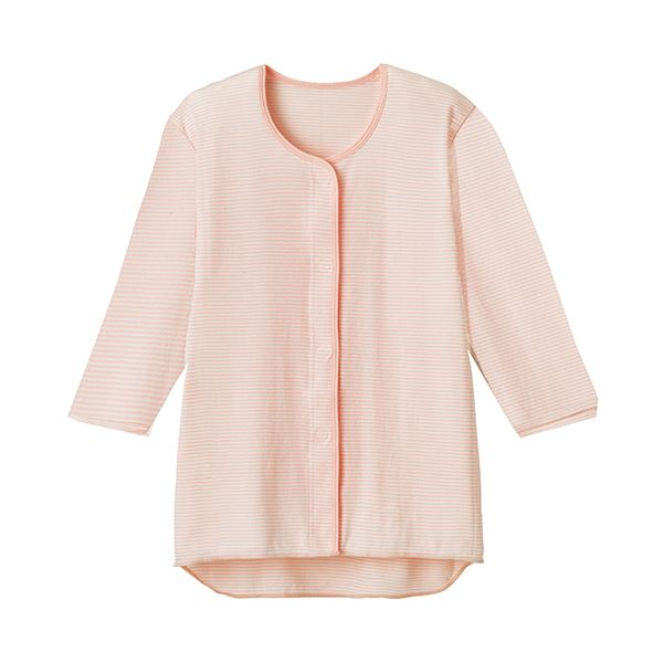 （まとめ）オオサキメディカル プラスハートワンタッチ肌着 前開き 七分袖 婦人用 M ピンクボーダー 74819 1枚【×2セット】