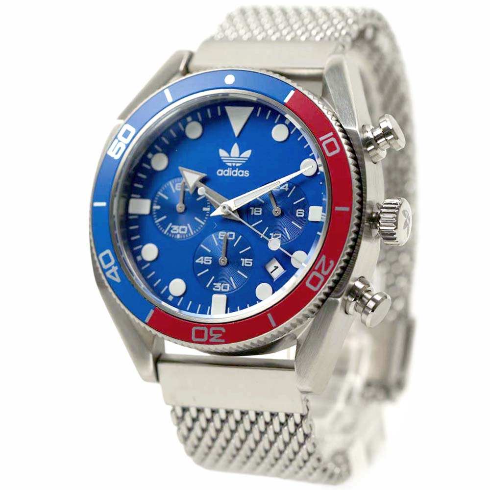アディダス 腕時計 メンズ クロノグラフ ブルー レッド シルバー ステンレス メッシュベルト adidas EDITION TWO CHRONO AOFH22500