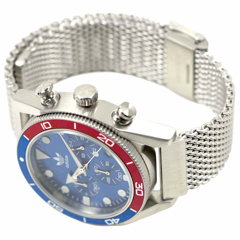 アディダス 腕時計 メンズ クロノグラフ ブルー レッド シルバー ステンレス メッシュベルト adidas EDITION TWO CHRONO AOFH22500