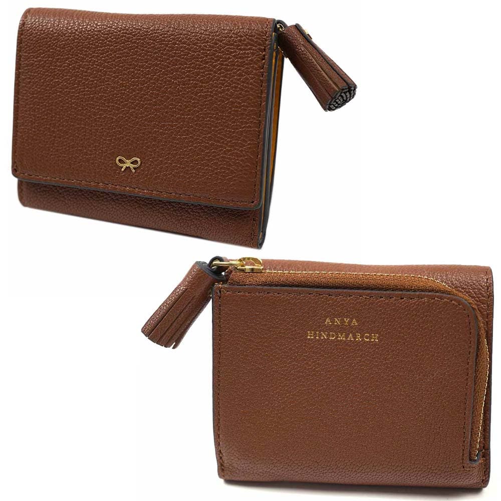 アニヤハインドマーチ 三つ折り財布 ミニ財布 ANYA HINDMARCH Peeping Eyes Mini Trifold Wallet ブラウン 5050925174640 Cedar/Honey Leather