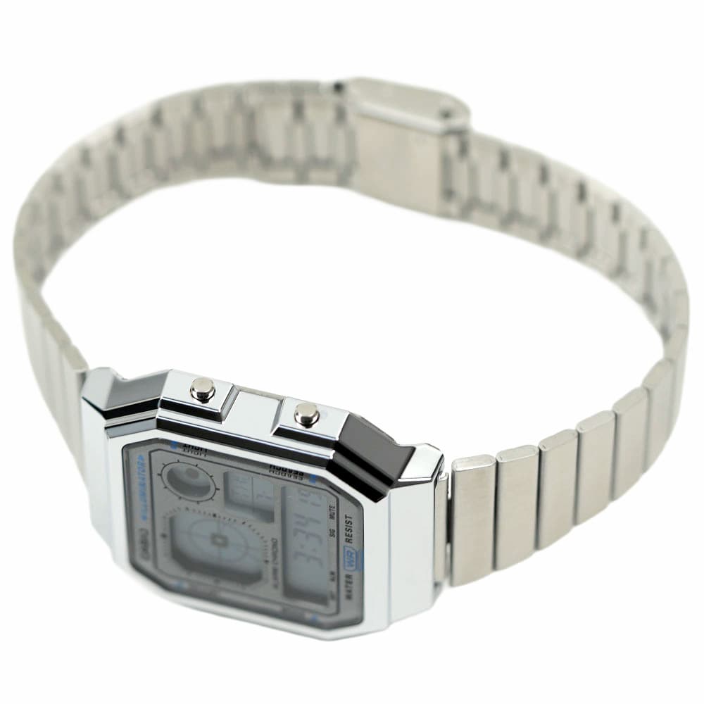 アクセサリーギフトのTYSのカシオ 腕時計 ユニセックス シルバー CASIO EDGY SQUARE DIGITAL A130WE-7AEF｜アングル2