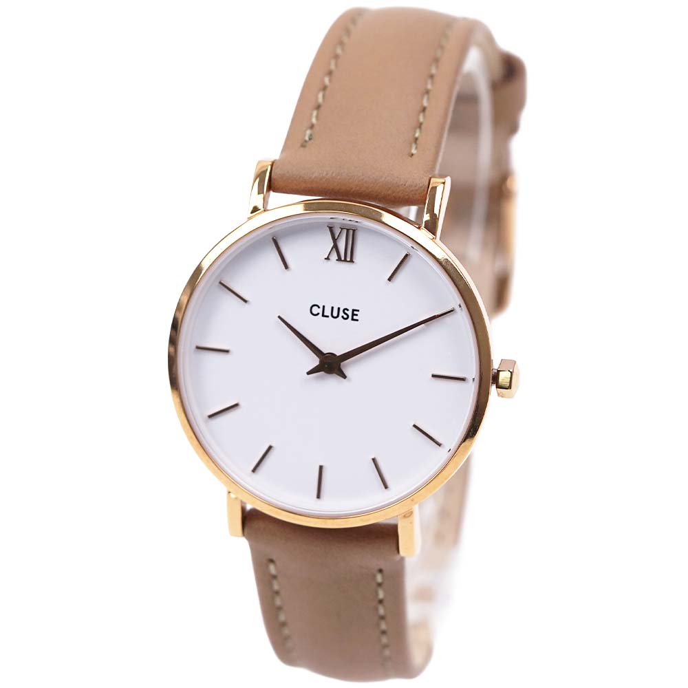 クルース 腕時計 レディース ミニュイ ローズゴールド ホワイト ヘーゼルナッツ レザー 33mm CLUSE Minuit Rose Gold White Hazelnut CW0101203014