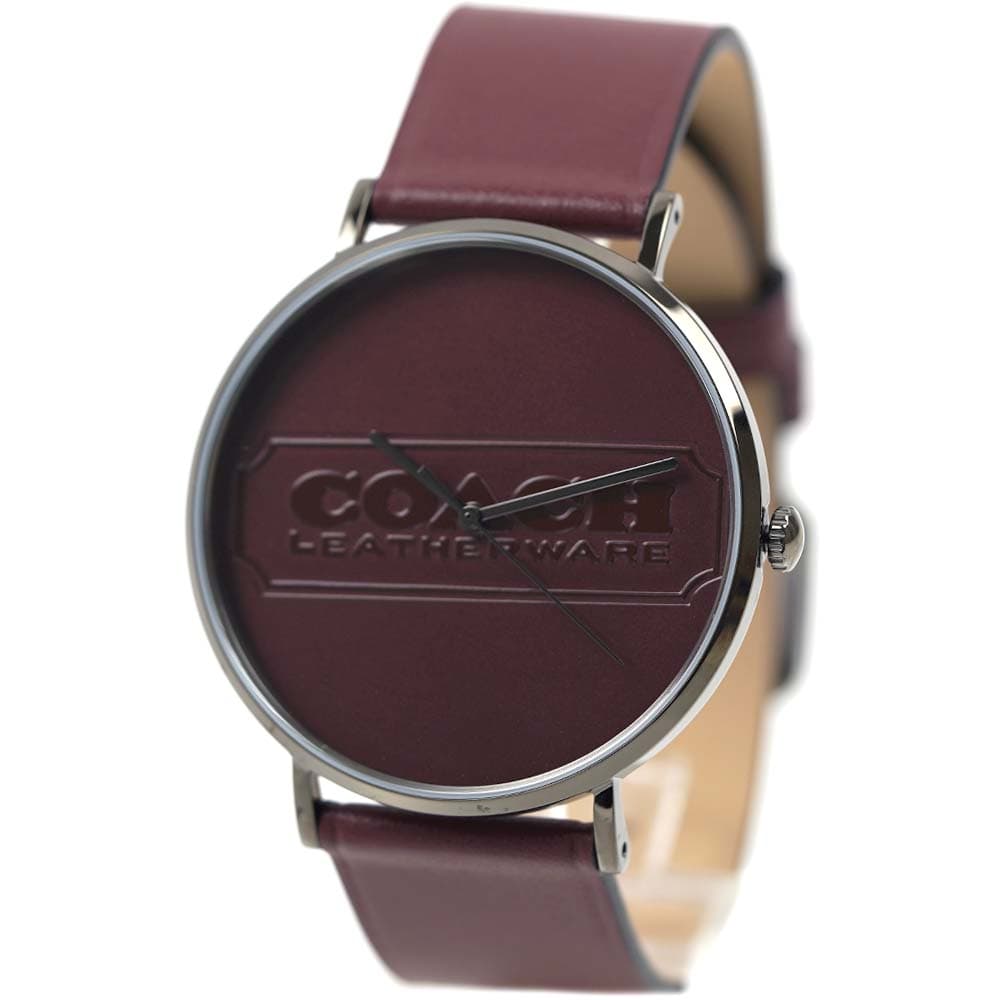 コーチ 腕時計 メンズ チャールズ 41mm ラウンド ボルドー×ガンメタル レザーベルト COACH 14602598