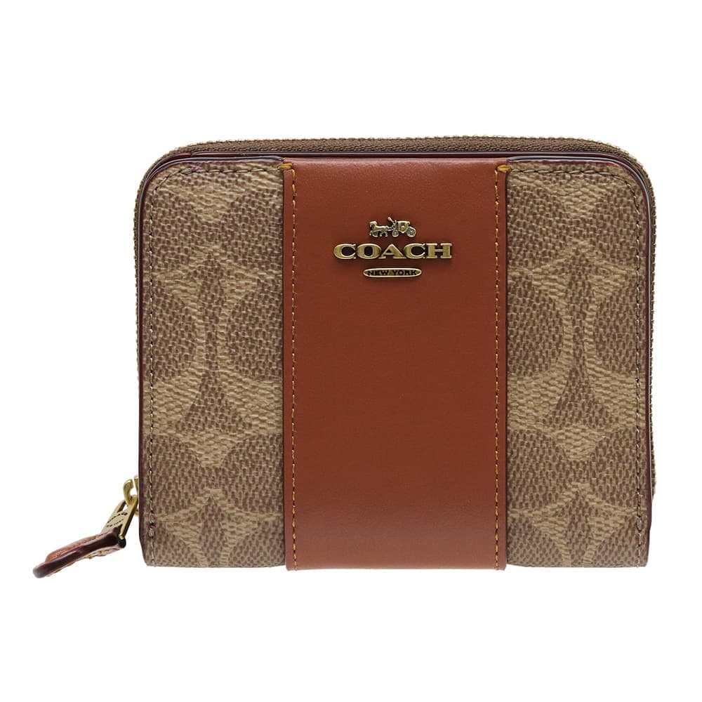 コーチ 二つ折り財布 ラウンドファスナー ビルフォールド ウォレット カラーブロック シグネチャー COACH 小銭入れ有り ブラウン C6027 B4NQ4のサムネイル