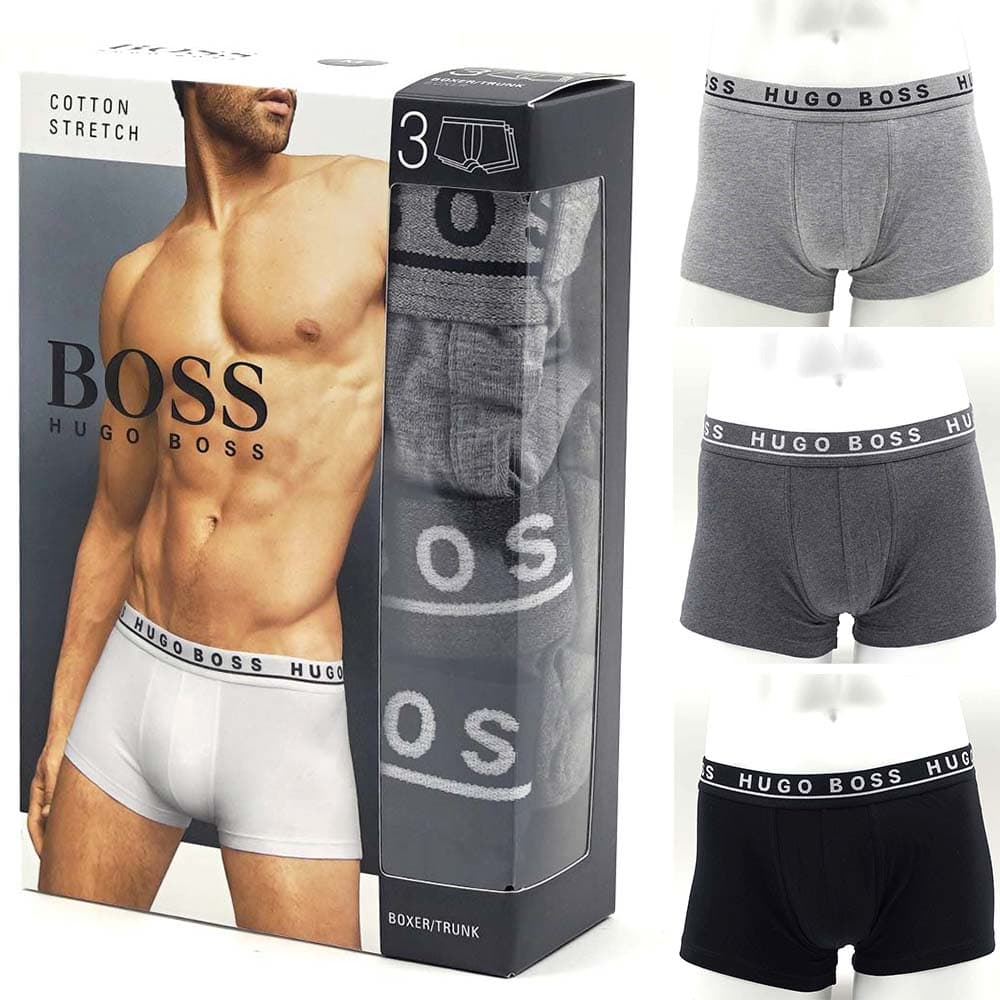 楽天アクセサリーギフトのTYSヒューゴボス HUGO BOSS ボクサーパンツ 3枚セット 前閉じ Trunk 3P CO/EL 10146061 01 95％ COTTON 5％ ELASTANE ブラック/ダークグレー/グレー 50325403-061