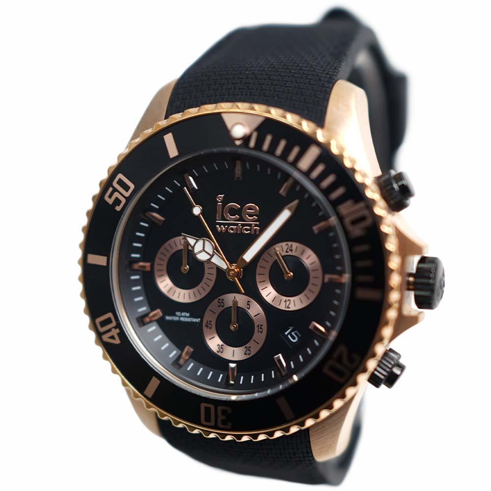 乐天商城 - [訳ありアウトレット/箱] アイスウォッチ 腕時計 ice watch メンズ 016305 クロノグラフ ラージ ブラック ローズゴールド シリコン