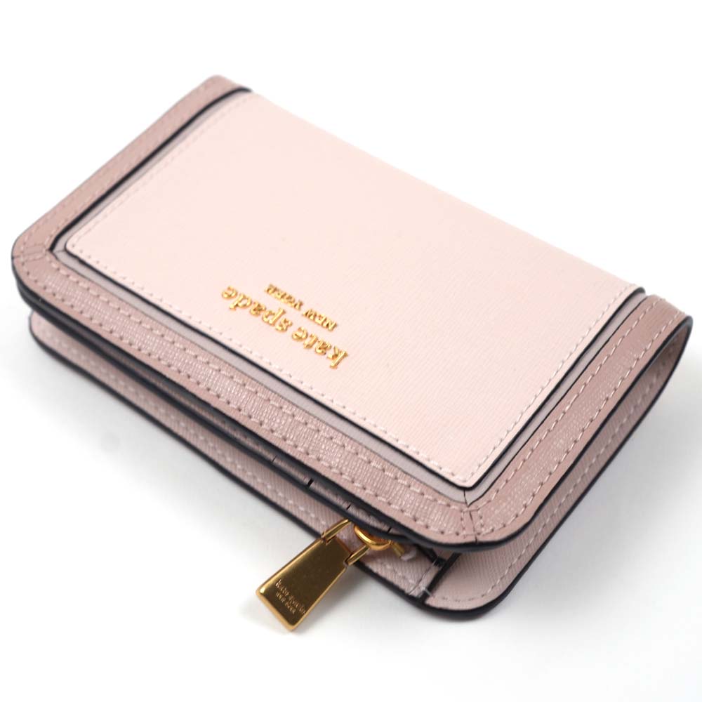 ケイトスペード 二つ折り財布 レディース ピンク KATE SPADE MORGAN CROSSHATCHED LEATHER PALE DOGWOOD MULTI K8965 650