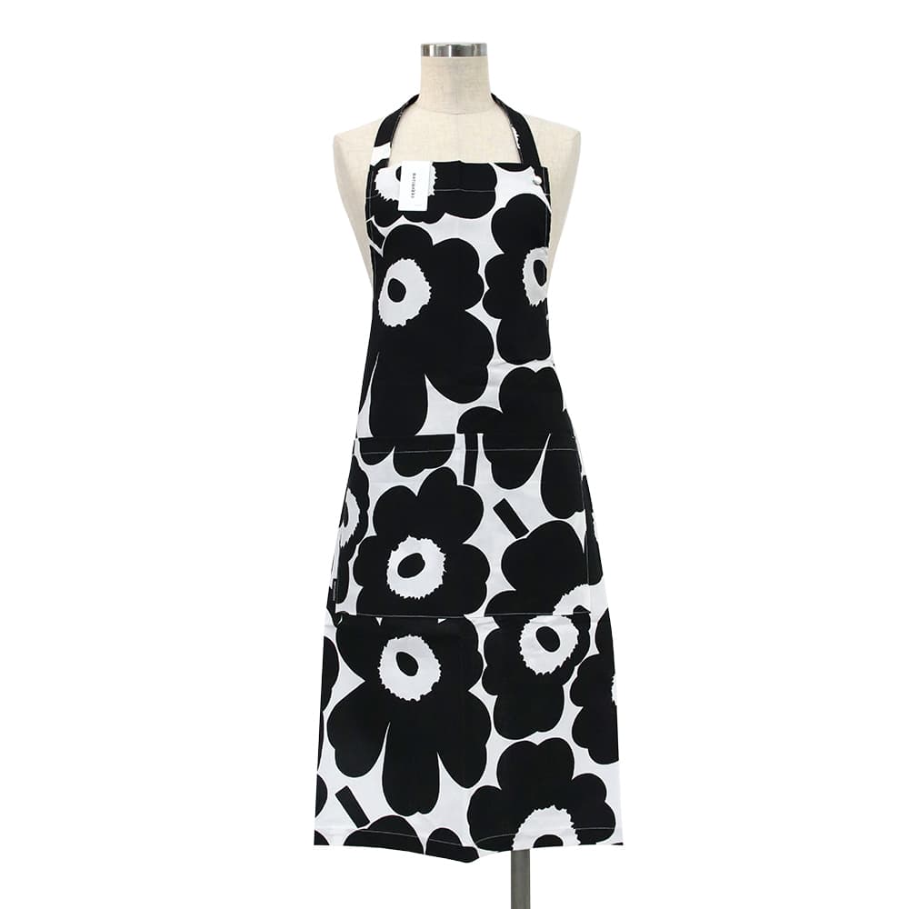 マリメッコ エプロン marimekko レディース ウニッコ柄 ブラック/ホワイト Pieni Unikko Apron Cotton 064161-190