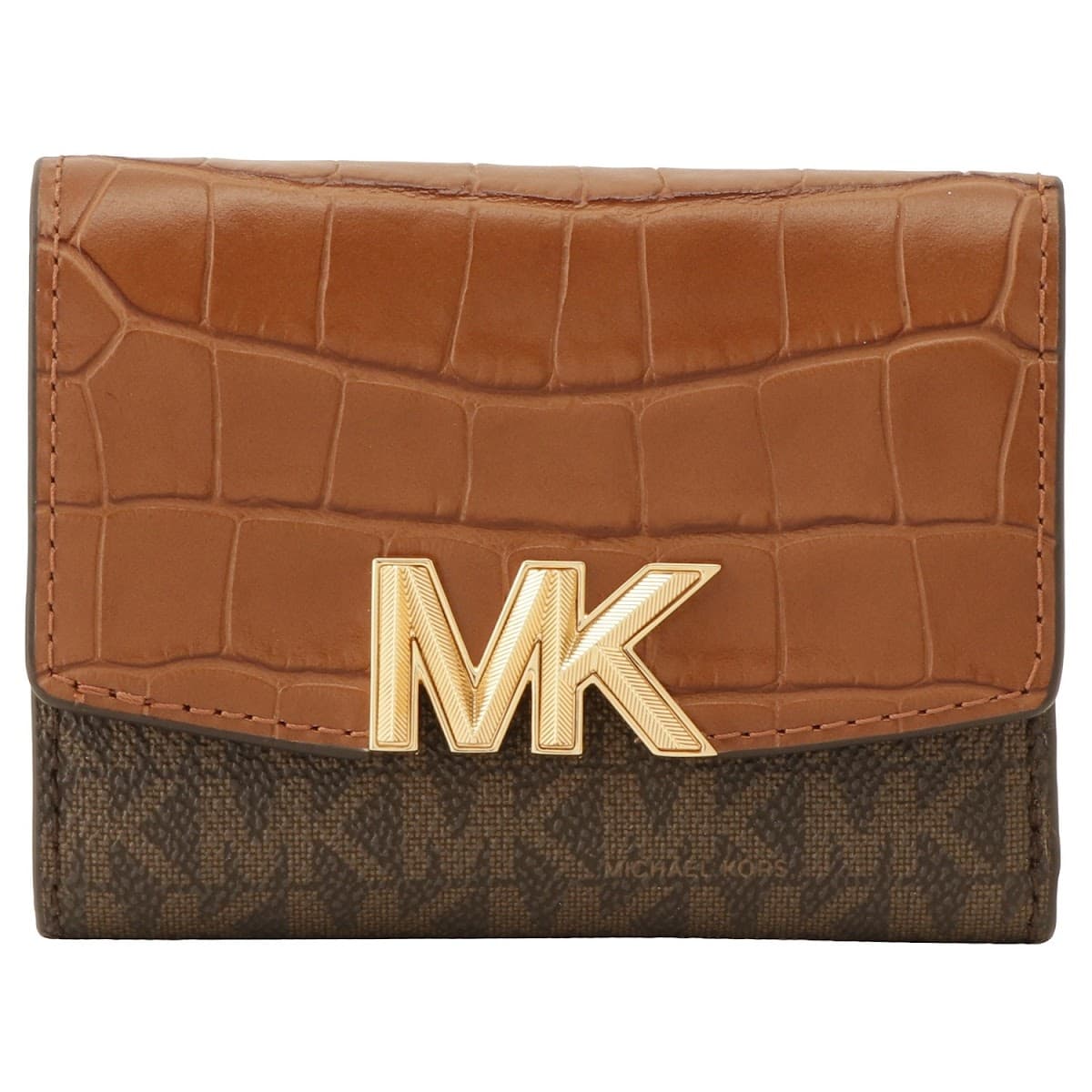 マイケル・コース 三つ折り財布 レディース マイケルコース 財布 MICHAEL KORS レディース CHESTNUT MKメタルロゴ MKシグネチャー クロコ型押し 三つ折り財布 チェスナット コンパクト ウォレット 34F1GCDF8B-219