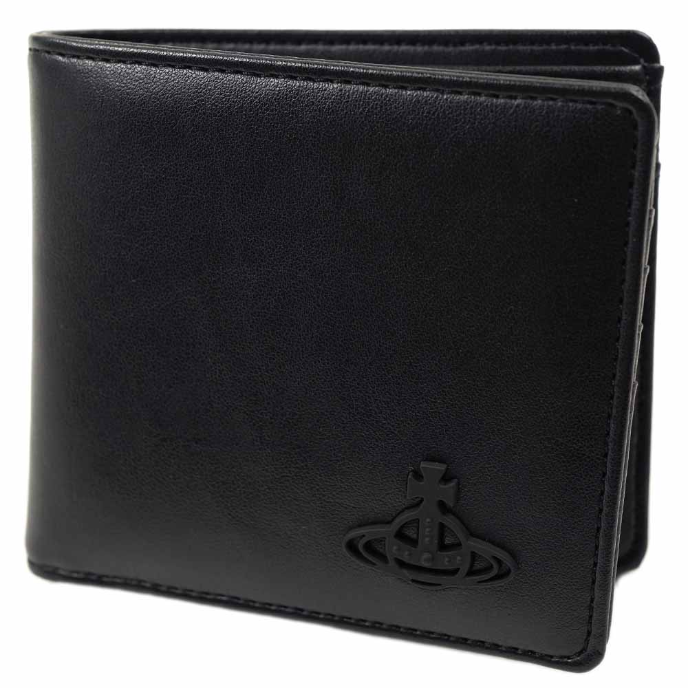 ヴィヴィアン ウエストウッド 二つ折り財布 ヴィーガンレザー Vivienne WestWood SMOOTH BIOGREEN BILLFOLD WITH COIN POCKET BLACK 51010009 S000H N403