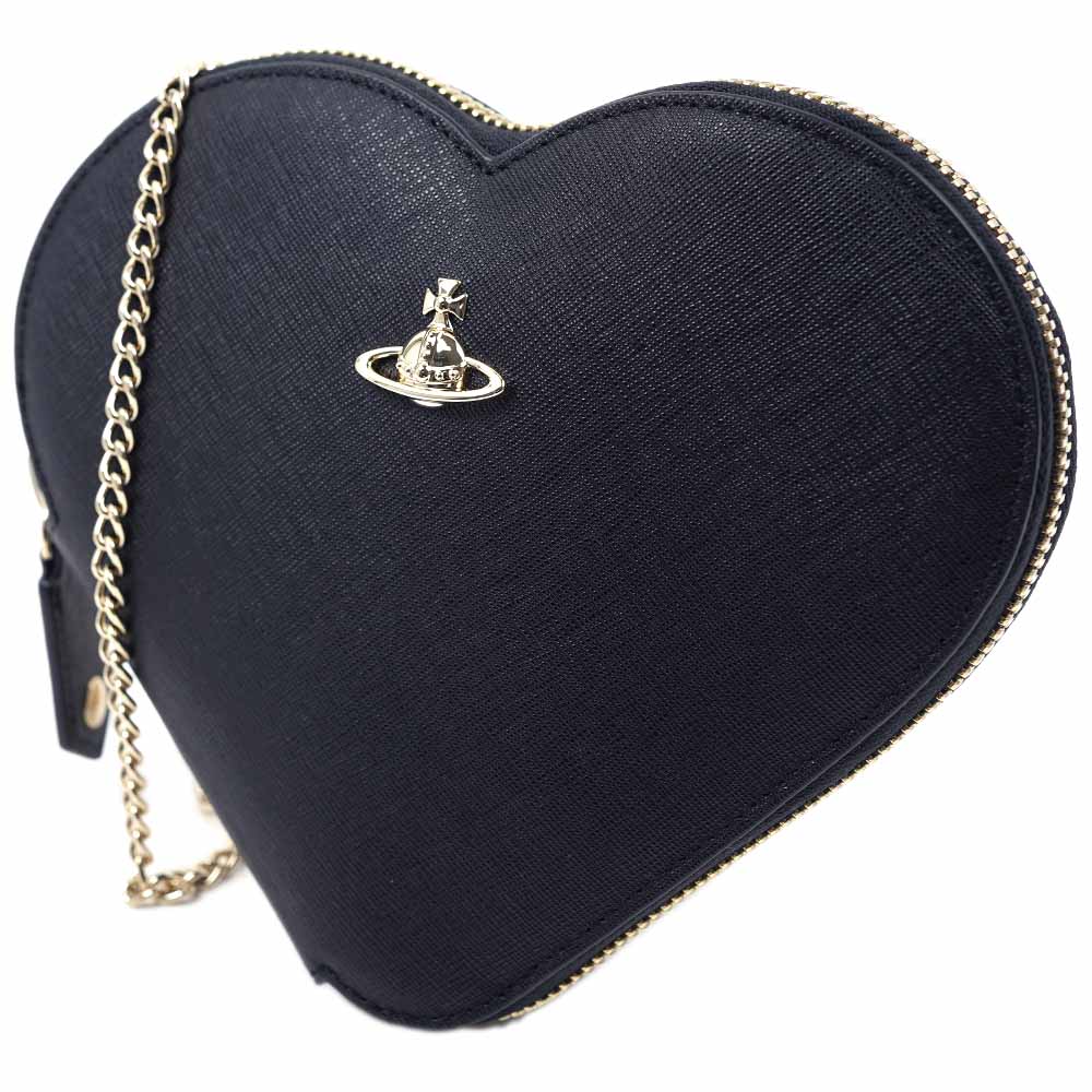 ヴィヴィアンウエストウッド ショルダーバッグ Vivienne Westwood SAFFIANO NEW HEART CROSSBODY BLACK×GOLD 52030007 L001N N403