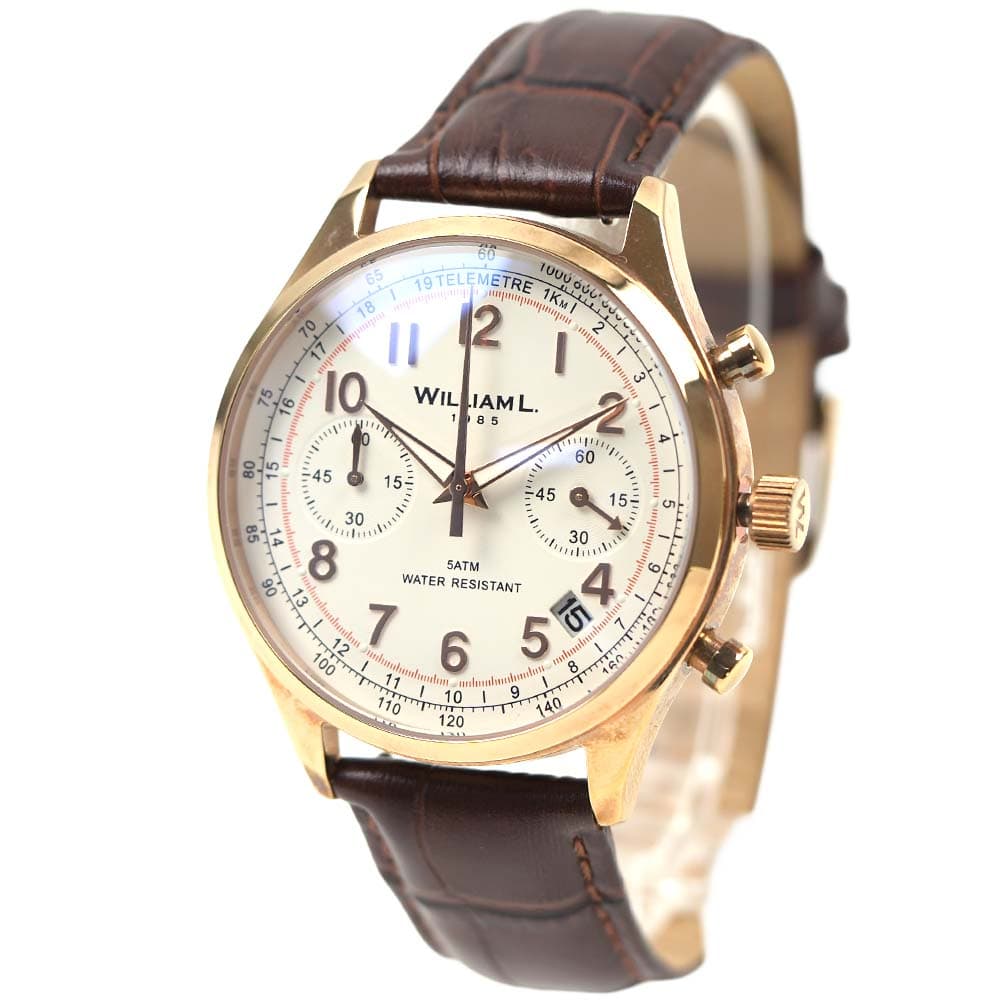 ウィリアム エル 1985 腕時計 メンズ ユニセックス クロノグラフ 日付カレンダー ダブルドーム型ミネラ..