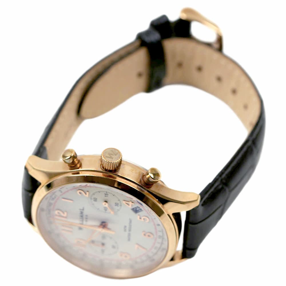 ウィリアム エル 1985 腕時計 メンズ ユニセックス クロノグラフ 日付カレンダー ダブルドーム型ミネラルガラス 日本製ムーブメント レザー 本革 クロコ型押し テレメーター タキメーター ローズゴールド ブラック WILLIAM L.1985 Vintage style WLOR01BCORCN