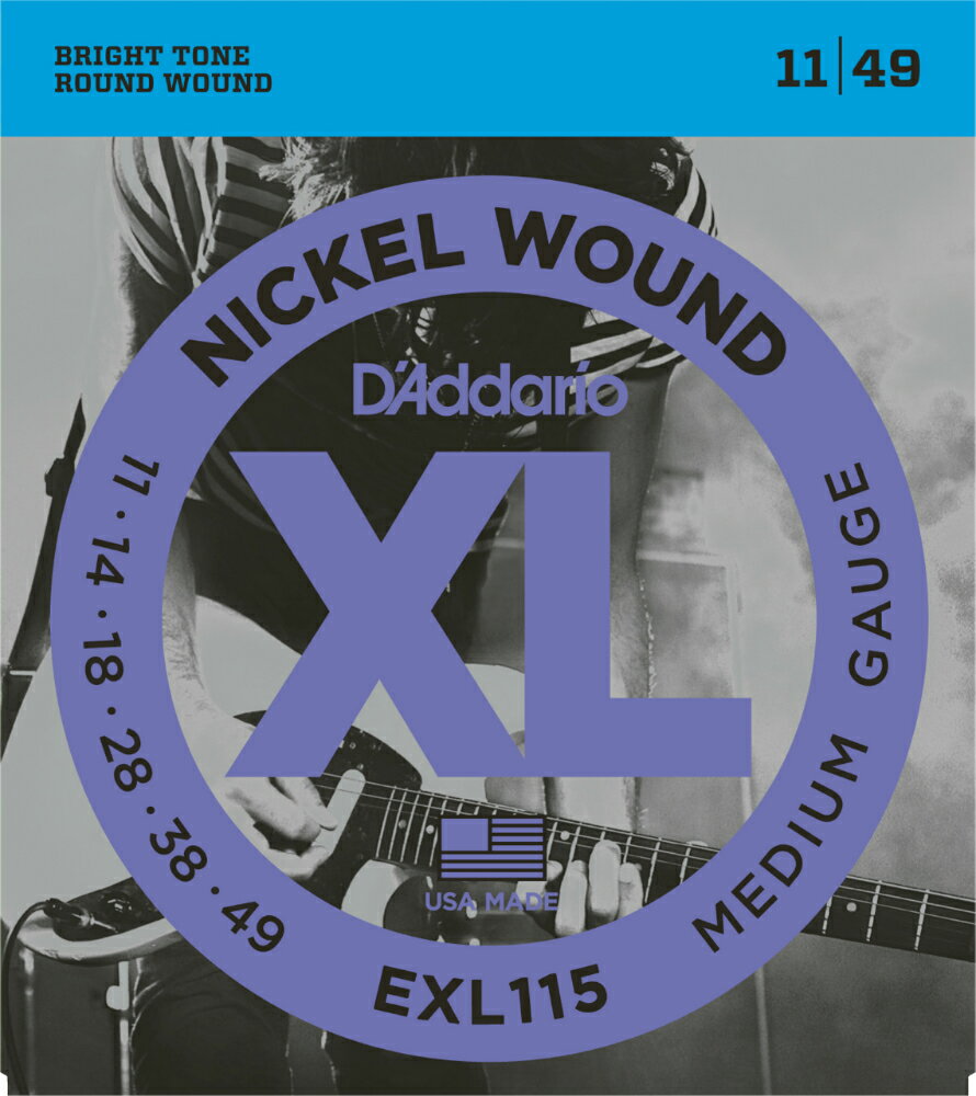 *【ネコポス便発送、代引き不可】【ダダリオ　エレキギター弦】ブルース・ジャズロック D'Addario EXL-115(EXL115)