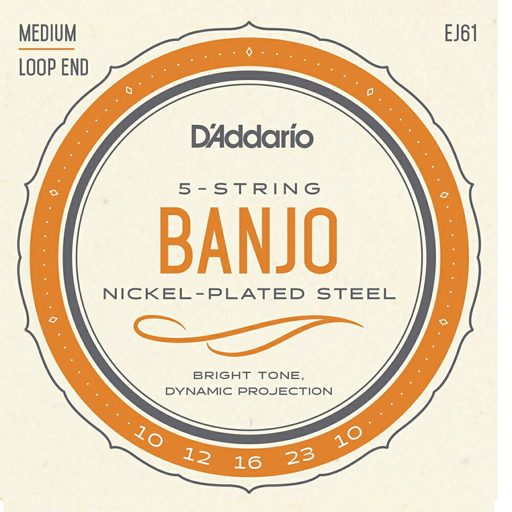 【ゆうパケット・送料無料】【D'Addario (ダダリオ)】【バンジョー弦】ニッケル Medium 5弦 .010-.023 EJ61