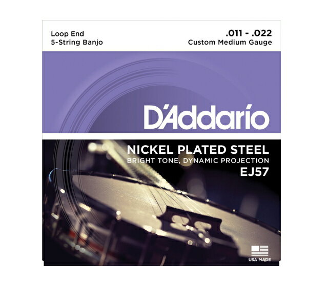 【ゆうパケット・送料無料】【D Addario ダダリオ 】【バンジョー弦】 ニッケル Custom Medium 5弦 .011-.022 EJ57