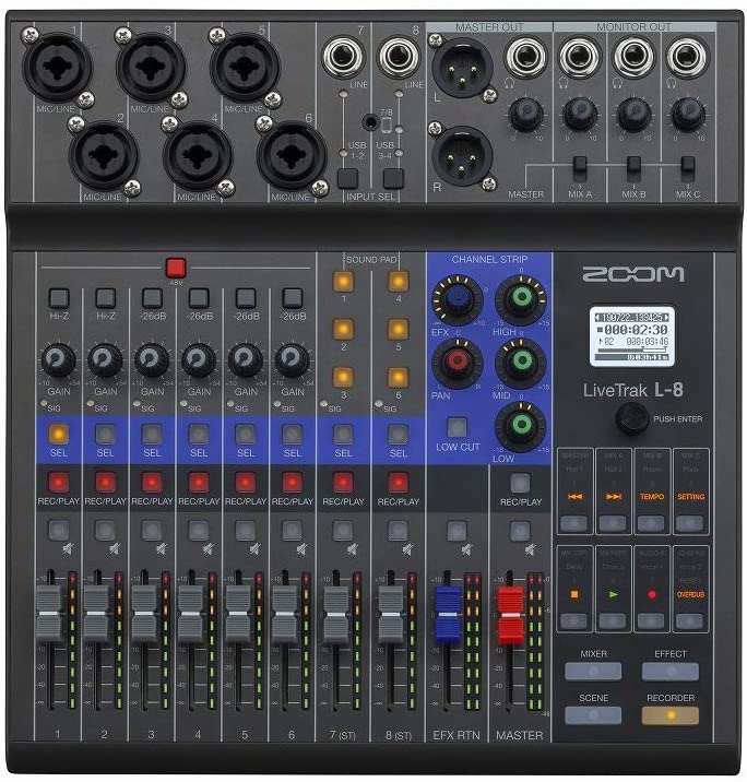 【送料無料】 【ZOOM(ズーム)】 デジタルミキサー 8chミキサー ライブ配信 オーディオインターフェース マルチトラック録音レコーダー L-8