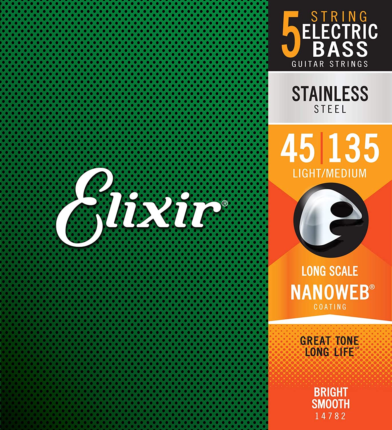 【ネコポス便発送】【Elixir（エリクサー）　ベース弦】NANOWEB ステンレス Long Scale 5弦 Light/Medium .045-.135#14782