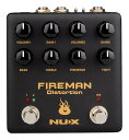 Dual Channel Brown Sound Distortion Fireman(NDS-5) ファイアマンは、伝説的なアンプビルダーの有名なディストーションを基に開発。モダンなブラウンサウンドを再現するアンプライクな2チャンネルのディストーションペダルです。 リズムとソロで使い分けられるように2つの独立したVOLUME、GAINコントロールで設計され、バッファーバイパス/トゥルーバイパスの切り替えや、よりダイナミックレンジの広い18V(内部昇圧)で使用する事も可能です。 Frequency Response:20Hz~20kHz-±1dB Input Impedance:2.2MΩ Output Impedance:1MΩ Power:9VDC(Negative tip,Optional ACD-006A adapter) Current Draw:less than 100mA Dimensions:105(L)x 115(W)x 57(H)mm Weight:460 g ※こちらの製品は9Vパワーサプライ(9V ACアダプター)専用です。その他の電圧では使用出来ません。　