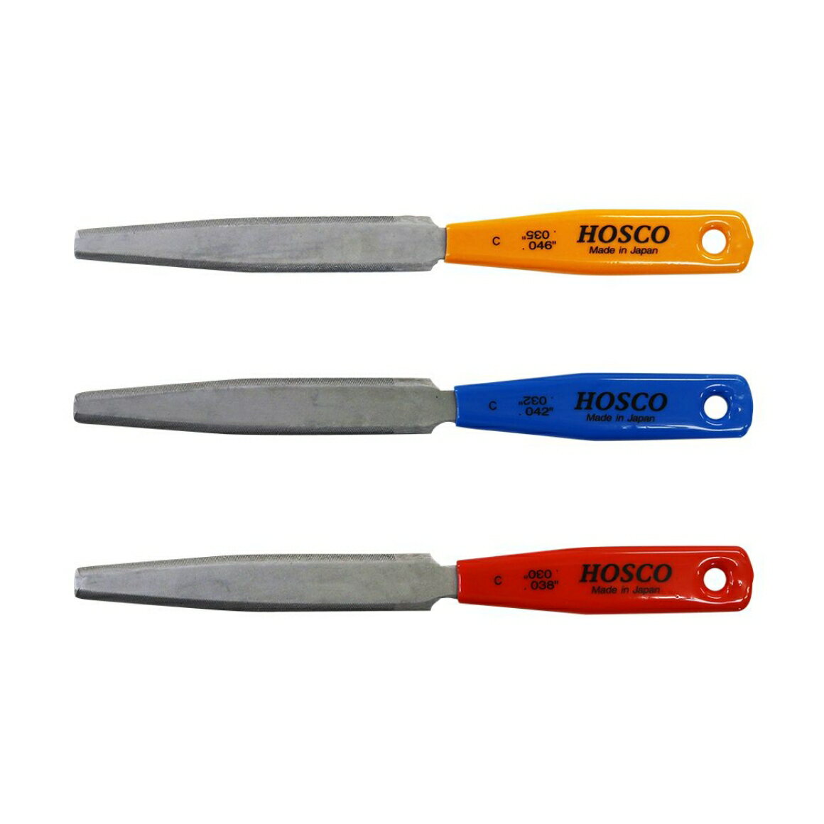 ダブルエッジナットファイル　3本組 クラシックギター用 セット内容 : .030"/.038" , .032"/.042" , .035"/.046" クラシックギター用のナット溝加工ヤスリです。 地金に厚みがあるためしなりが少なく、扱いやすくなっています。 より細かいゲージ設定が必要な方場合はTL-NF10 ナットファイル10本組をお勧めします。 ※注意 　修理・メンテナンスは自己責任でおこなってください。修理・メンテナンスにともなう損害の補償はいたしかねます。