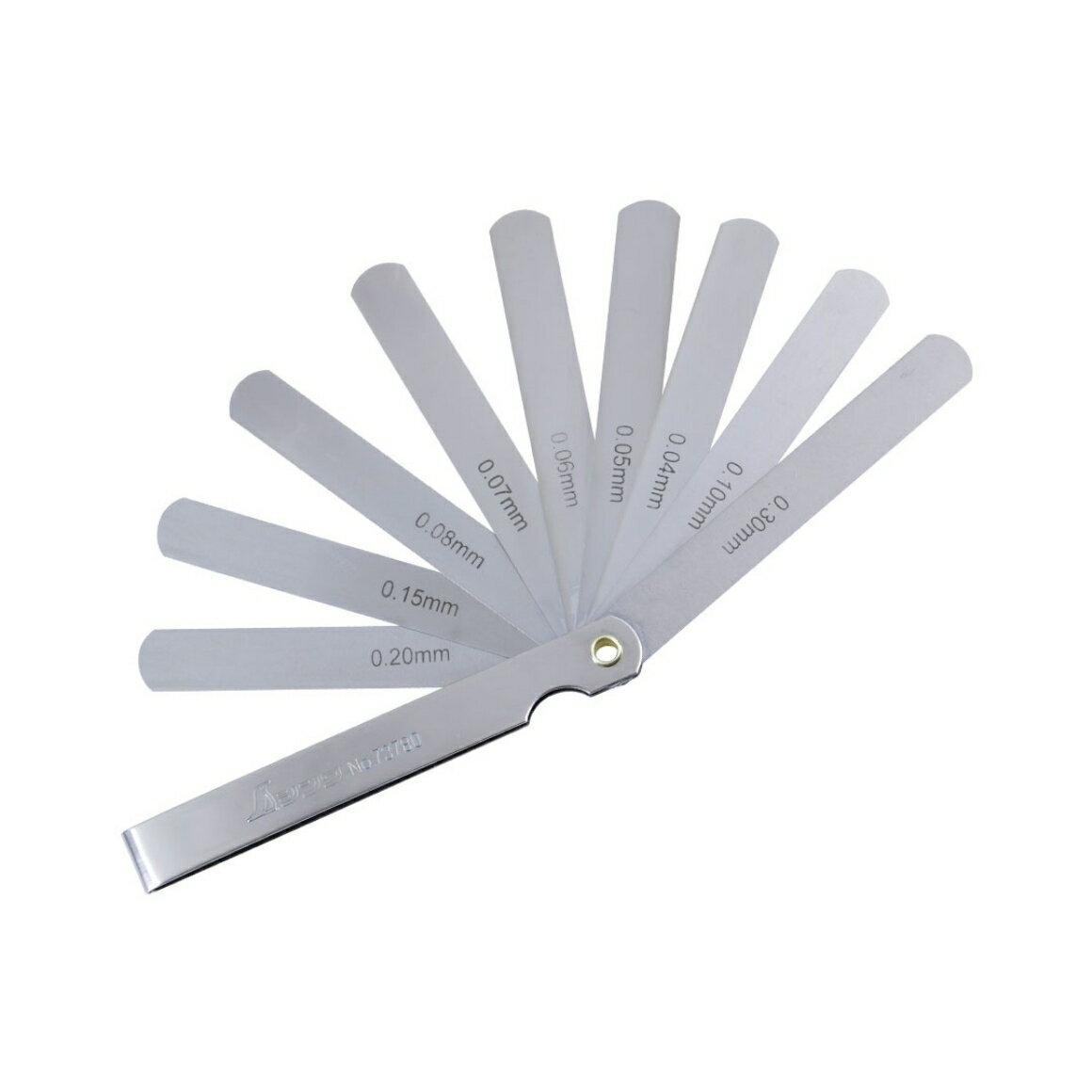 リーフ枚数 9枚 厚み（mm）0.04, 0.05, 0.06, 0.07, 0.08, 0.10, 0.15, 0.20, 0.30 ※ 測定器では測れない微細な隙間を測ることができるツールです ※注意 　修理・メンテナンスは自己責任でおこなってください。修理・メンテナンスにともなう損害の補償はいたしかねます。