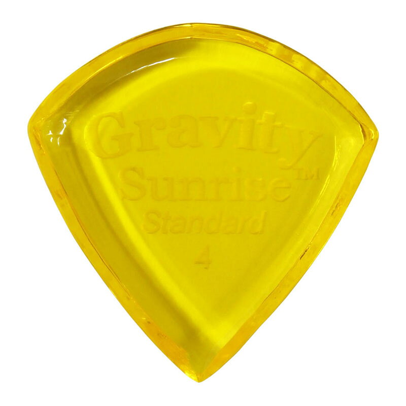 ・4.0mm Sunrise Standard ,Yellow ・GRAVITY GUITAR PICKSはハンドメイドでピックを製作するアメリカのブランド。 ・アメリカで職人の手により美しく磨き上げられたピックはスムースな演奏性、すばらしいトーンを生み出します。 ・アクリルを使用し独特のエッジデザインを採用する事で、速くラウドなプレイにも対応。 ・一般的なピックに比べ耐久性も高く、同じトーン、同じ演奏性で長期間使用できるのも特徴です。