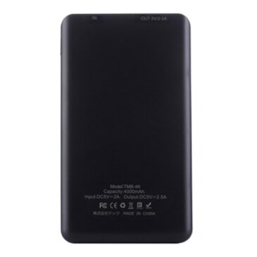 【Rカードでポイント9倍】【メール便送料無料】薄型・軽量モバイルバッテリー　4000mAh　ブラック　2.5A出力 急速充電対応　テック　TMB-4K　 iPhone8 8Plus X クラシックミニ スーパーファミコン 対応