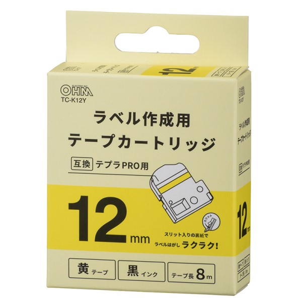 樂天商城 - テプラ互換ラベル 黄テープ 黒文字 幅12mm OHM 01-3812 TC-K12Y 【メール便送料無料】