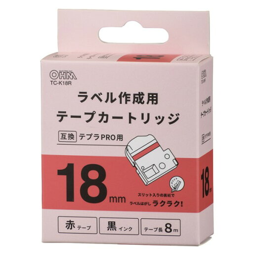 \ポイント5倍/ テプラ互換ラベル 赤テープ 黒文字 幅18mm OHM 01-3819 TC-K18R 【メール便送料無料】 \ポイント5倍/ テプラ互換ラベル 赤テープ 黒文字 幅18mm OHM 01-3819 TC-K18R 【メール便送料無料】