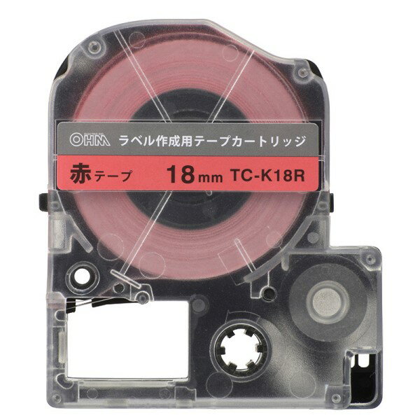 ＼ポイント5倍／ テプラ互換ラベル 赤テープ 黒文字 幅18mm OHM 01-3819 TC-K18R 【メール便送料無料】