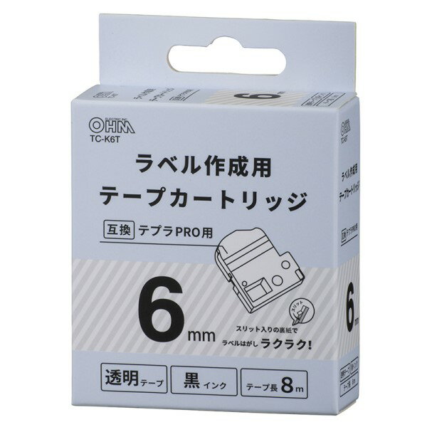 樂天商城 - テプラ互換ラベル 透明テープ 黒文字 幅6mm OHM 01-3806 TC-K6T 【メール便送料無料】