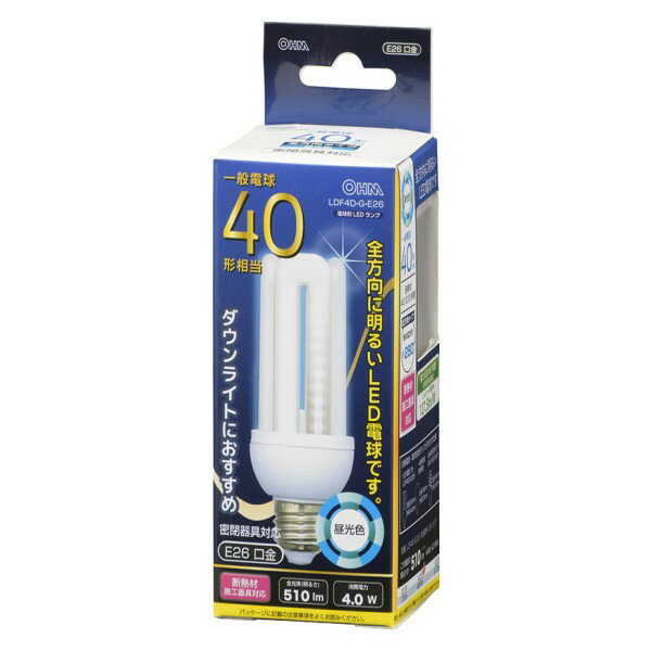 【完了品】LED電球 D形 40形相当 510lm 昼光色 E26 全方向配光280° 密閉形器具対応 断熱材施工器具対応 OHM 06-1677 LDF4D-G-E26 【送料無料】