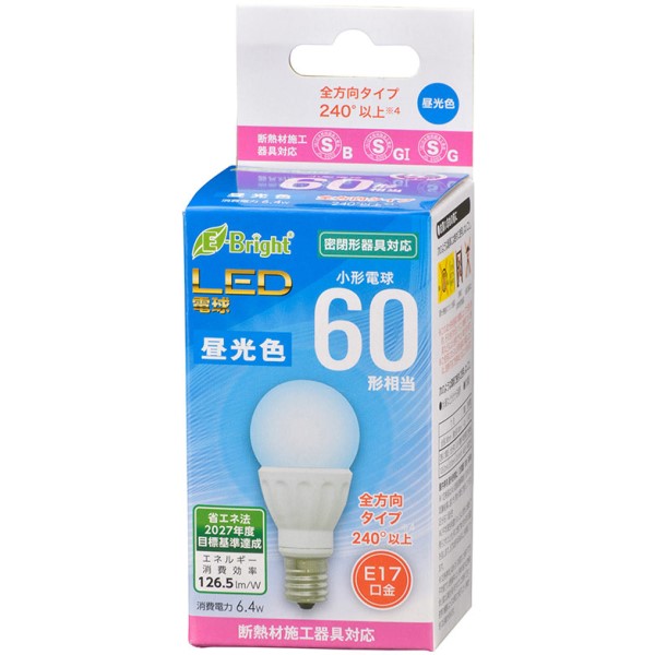 樂天商城 - LED電球 小形 60形相当 810lm 昼光色 E17 全方向配光240° 密閉器具対応 断熱材施工器具対応 OHM 06-4336 LDA6D-G-E17IS22 【送料無料】