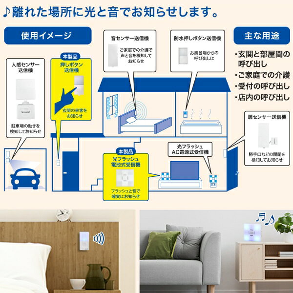 ワイヤレスチャイムセット 押しボタン送信機（防水IP44）＋光フラッシュ受信機 08-0522 OHM OCH-SET22-BLUE monbanシリーズ 呼出し 防犯 セキュリティチャイム 【送料無料】 【最強翌日配送】