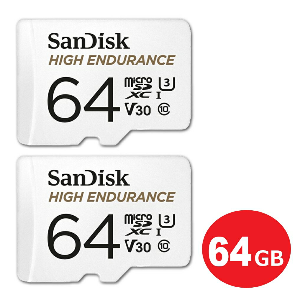 ＼ポイント5倍／サンディスク ドライブレコーダー用 高耐久 microSDXCカード 64GB 2枚入り SDアダプタ付 Class10 UHS-1 U3 V30 SDSQQNR-064G-GN6IA-2P ドラレコ対応 microSD SanDisk 海外リテール メール便送料無料