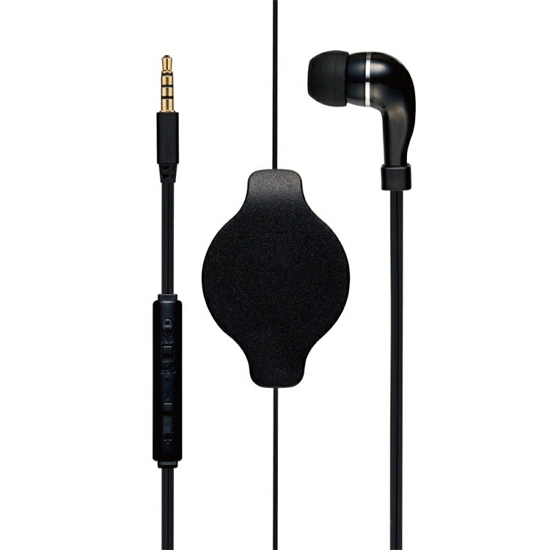 ミヨシ 巻取り式 片耳イヤホン 4極ミニプラグ コントローラー付 1.2m ブラック PHP-K01BK メール便送料無料